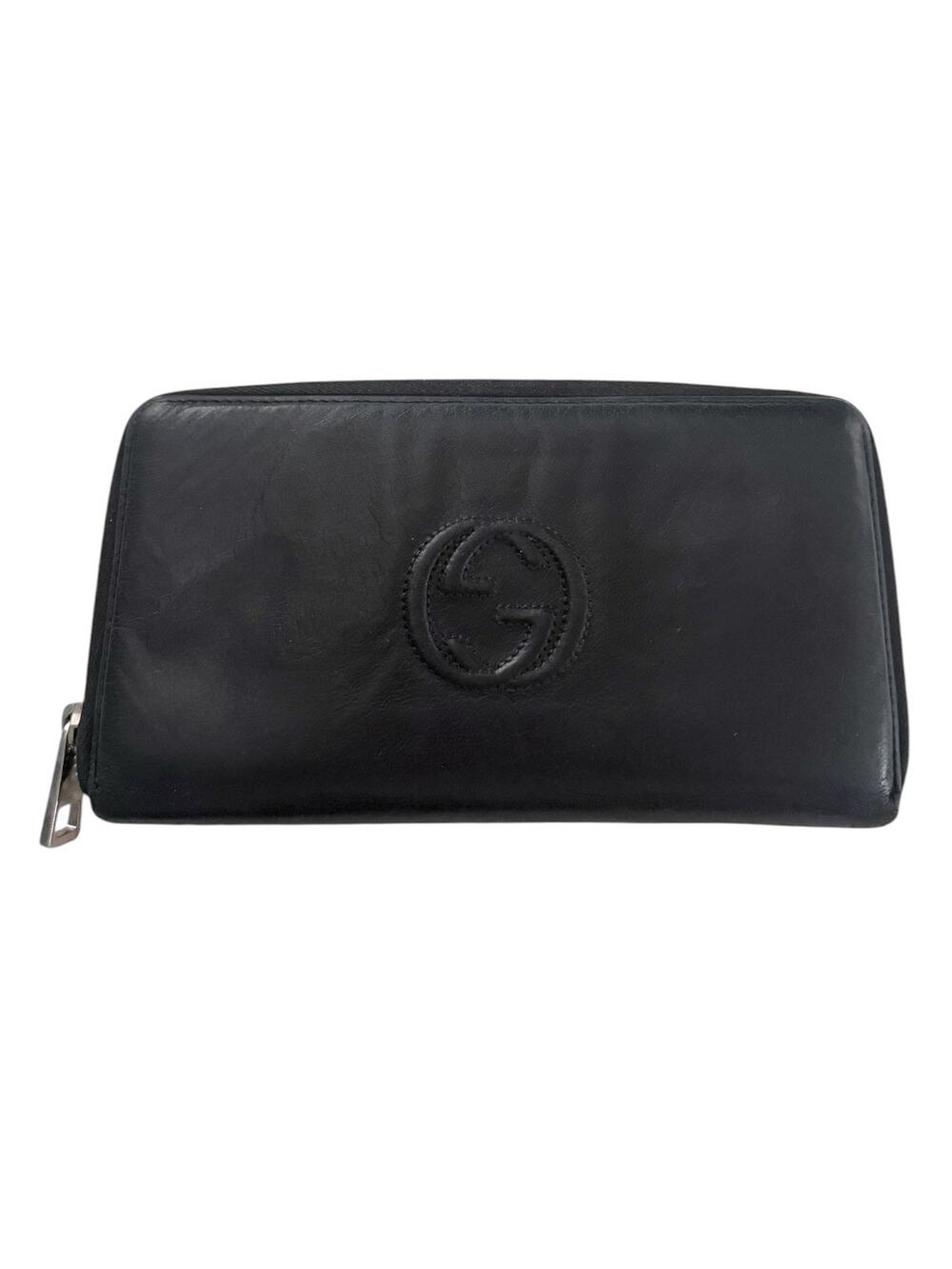 Gucci Interlocking G 268499 Black Leather Zip Around Continental Large Wallet